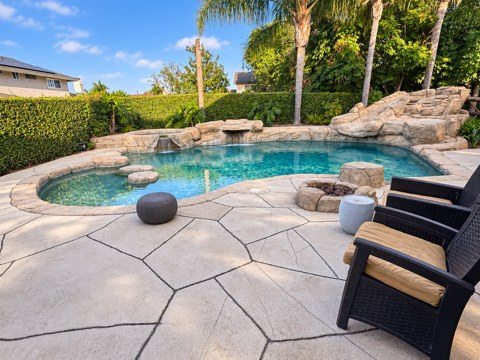 Backyard pool at women's sober living home